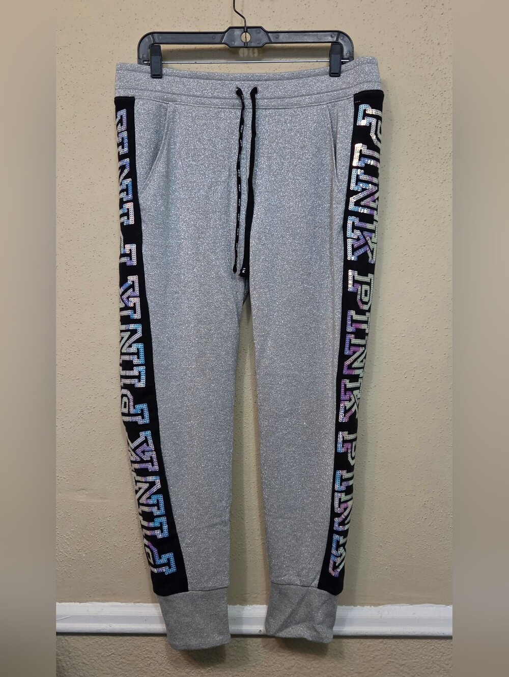 PINK Victoria's Secret Joggers Womens Large Silver Mermaid Sparkle Bling